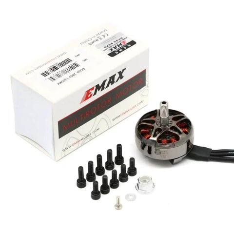 Eco II 2807 Brushless RC Motors Set For FPV Racing Drones with accessories and packaging visible