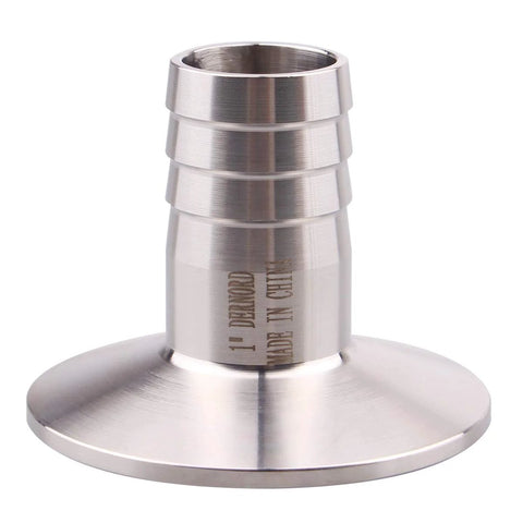 DERNORD 2in tri-clamp to 1in hose barb adapter, SUS304 stainless sanitary pipe fitting.