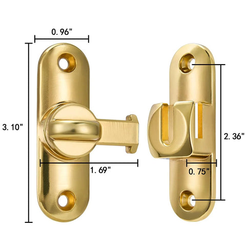 90/180 Degree Barn Door Latch With Right Angle Mount Zinc Alloy Flip Lock for cabinets, windows, barns, front view dimensions