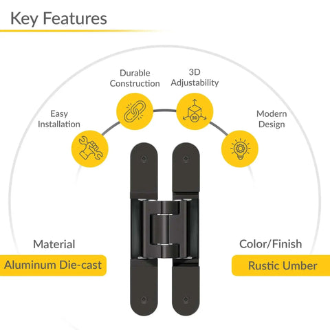 Key features of Concealed Hinge For Thick Doors 200 Mm TECTUS TE 540 3D, aluminum die-cast, rustic umber, easy installation, 3D adjustable.