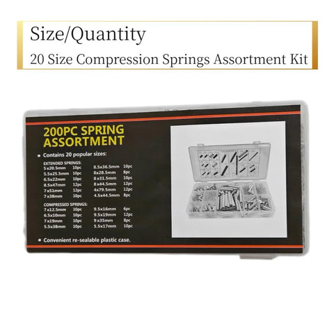 Amazon 200pc spring assortment kit in 20 sizes with zinc-plated compression and extension springs in a storage case