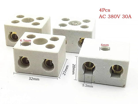 4Pcs white porcelain ceramic terminal blocks with screw terminals for AC 380V 30A