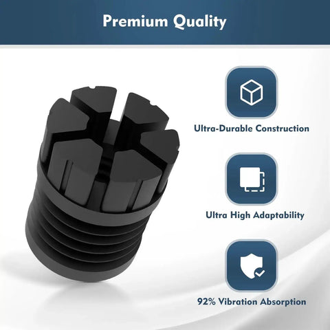 Black silicone anti-vibration foot for X1 X1C P1P P1S, highlighting durability, adaptability, and 92% vibration absorption efficiency.