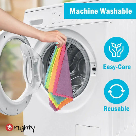 Microfiber Cleaning Cloths 24 Pack Highly Absorbent Rags for Kitchen Car 12x11 in washing machine, demonstrating washability and reuse.