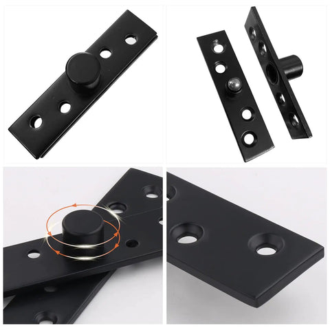 360 Degree Hidden Door Pivot Hinge For Cabinets And Cupboards, 2.9 Inch Stainless Steel Black, 2 Pack, showing front and side view