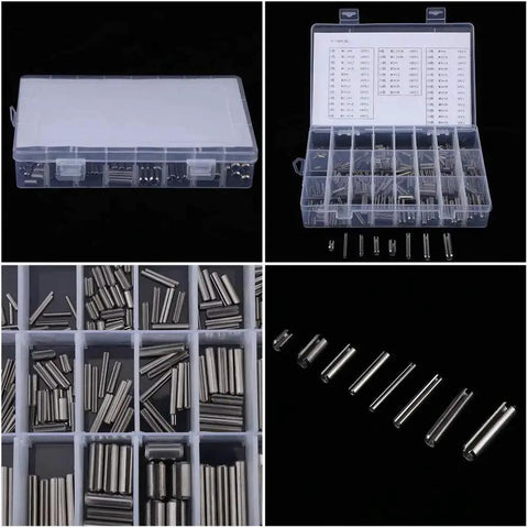 Heavy Duty Hollow Spring Pins Set 280 Pcs Stainless Steel Clamping Sleeves Assortment M1.5 Through M8 With Durable Storage Box