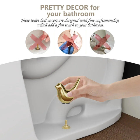 Set Of 2 Ceramic Birds Toilet Bolt Caps And 4 Universal Toilet Bolt Covers For Bathroom Decor being installed on toilet