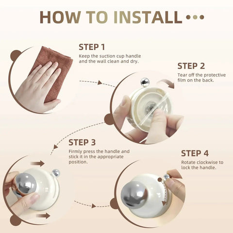 How to install Sticky Suction Cup Door And Cabinet Pulls for Patio Doors and Bathrooms in 4 steps.