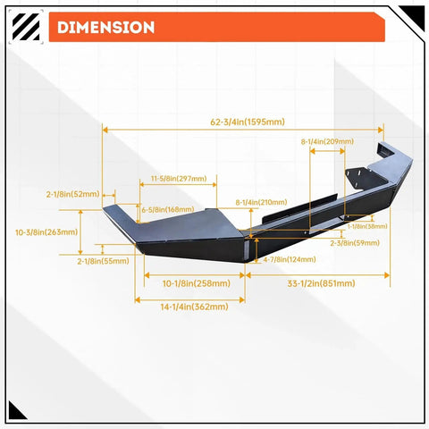 Dimensions of DIY Front Bumper Bare Metal Kit For 1984-2001 Jeep Cherokee XJ Winch Mount Plate with measurement labels.