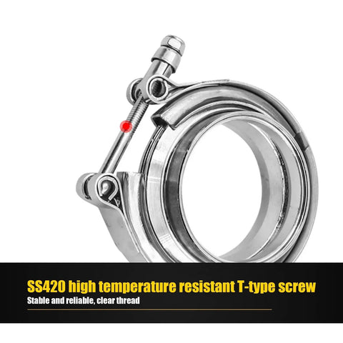 Stainless Steel Exhaust Clamp Kit Two Point Five Inch V Band Clamp With Male Female Flange Clips showing SS420 T-type screw