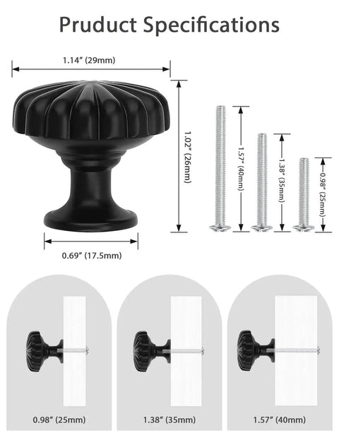 Matte Black Zinc Alloy Cabinet Knobs 10 Pack for Drawer Pulls on Dresser Kitchen and Bathroom Hardware Mengico Unique Design with Crisp Lines and Vintage Styling That Catches the Light for a High End Look