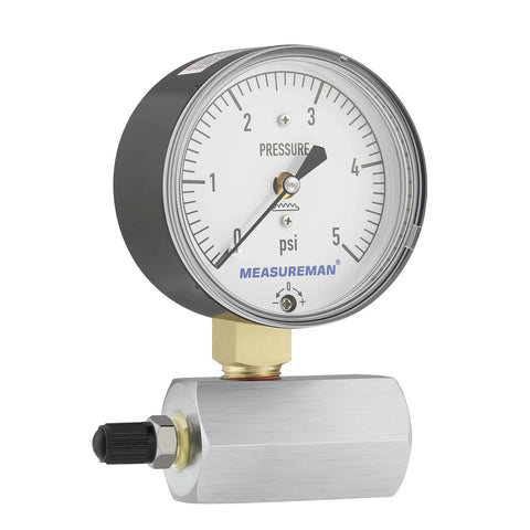 MEASUREMAN diaphragm-type low-pressure gauge with valve, 2-1/2 in dial, 0-5 psi, 3/4 in FNPT connection, automotive part