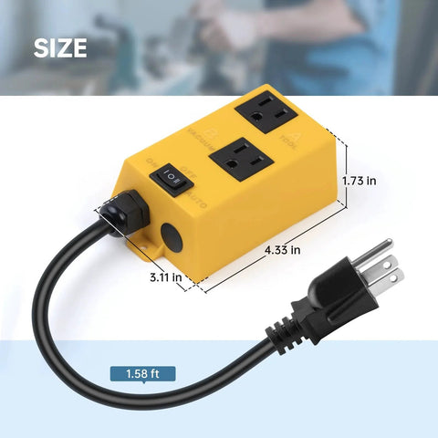 Smart Vacuum Switch With Auto On Off Control And Delayed Start To Prevent Overload And Breaker Trips Detects Ortis, yellow unit with cord