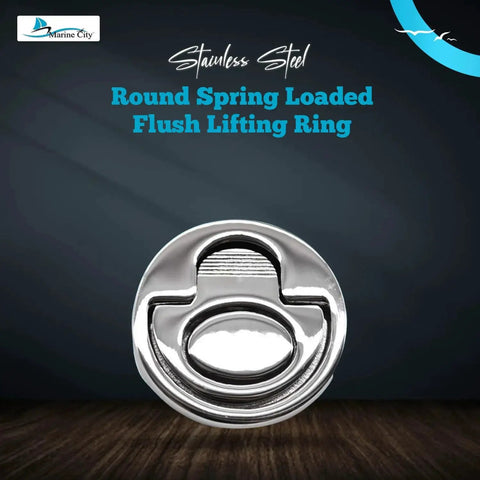 Marine City round spring-loaded flush lifting ring, 316-grade stainless steel, 2-in dia.