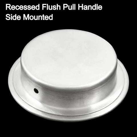 Side view of 2 Pack Round Flush Pull Handles 65mm Outer Diameter 16mm Height, 50mm Hole Spacing Brushed Nickel Stainless Steel