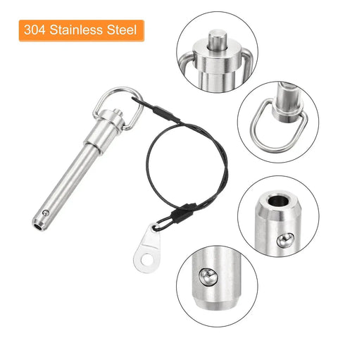 Two Pack Quick Release Pins Three Eighths Inch Diameter By One And A Half Inch Length Push Button Ball Locking Pins with Ring Handle