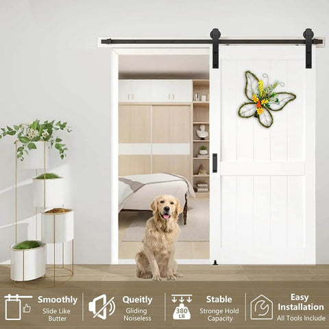 4Ft Sliding Barn Door Hardware Kit For 1 3 Eighths To 1 3 Fourths Inch Doors Heavy Duty in use with white door in modern home