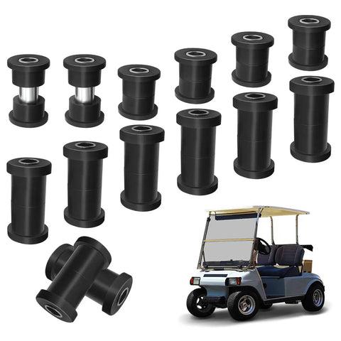 Club Car DS bushing kit; black, multi-piece suspension bushings for front/rear leaf springs and upper A-arm (1992–up)
