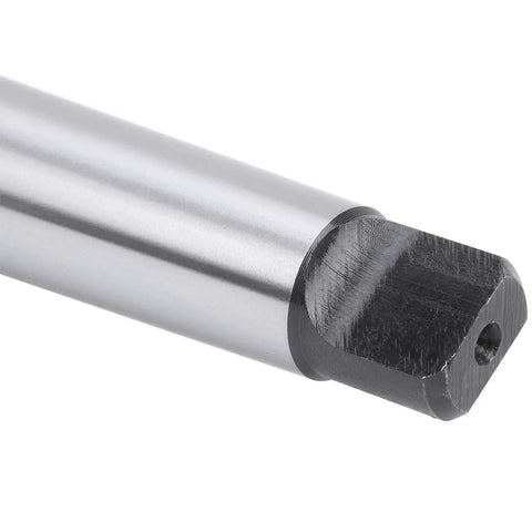 MT4 to MT4 taper drill sleeve adapter, metal silver, for lathe and milling machines, close-up of square end
