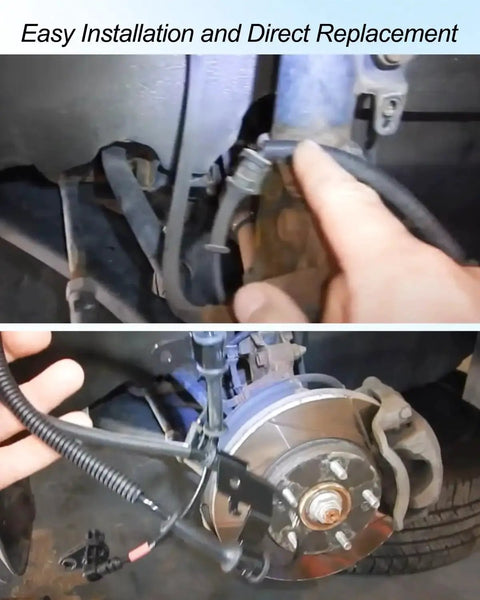 ABS wheel speed sensor for Kia Soul; wiring harness connected to front brake rotor and hub during installation