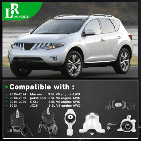 Heavy Duty Engine And Transmission Mount Kit For 2013 To 2024 Murano, 2013 To 2020 Pathfinder, 2014 To 2020 QX60, And 2013 JX35 3.5L V6 AWD