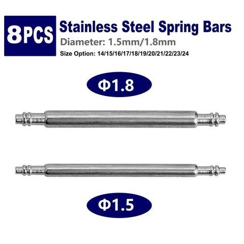 20Mm Watch Band Spring Bars And Pins, Solid Stainless Steel, Double Flange Quick Release Connectors for 8Mm-16Mm Lug Widths