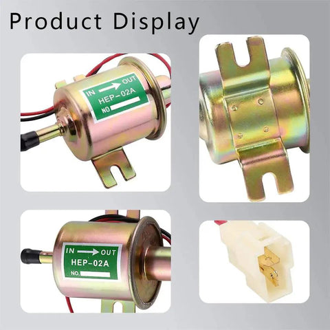 Product display of 12V Inline Fuel Pump For Gas Engines With Low 2.5 To 4 PSI, Universal Fit For Lawn Mowers And Carburetors
