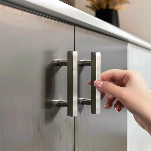 Hand opening cabinet with 10 Pack Brushed Nickel Square Body Cabinet Pulls 64mm Hole Center 2.5 Inch Center To Center Stainless Steel Drawer Pulls