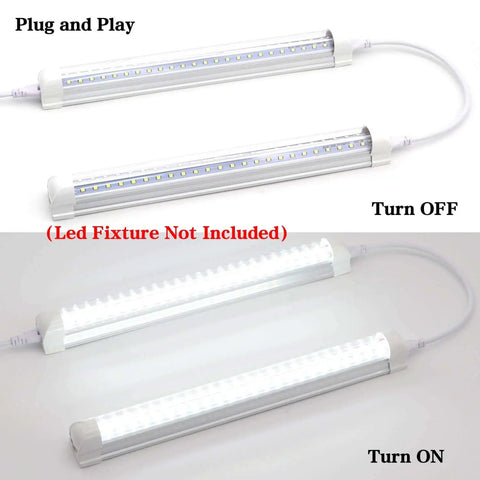 Image showing 3 Meter Double End LED Linkable Power Cord For T5 And T8 Tube Light Fixtures with one light off and one on.