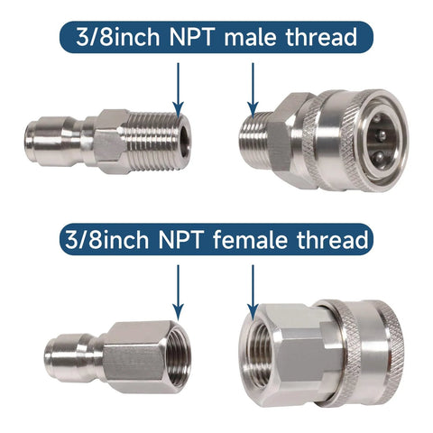 Stainless steel 3/8 in NPT quick-connect pressure washer fittings set (two male, two female) - Amazon Lawn & Patio