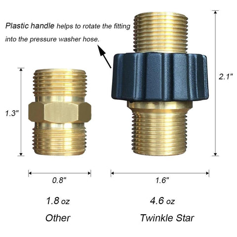 Twinkle Star pressure washer hose quick connector with M22 male thread; brass fittings and black grip pair
