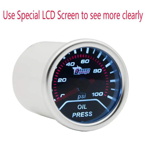 Side view of 2 Inch 52mm Oil Pressure Gauge for Cars with Red LED Needle and Super White Display DC 12V for maintenance upgrade