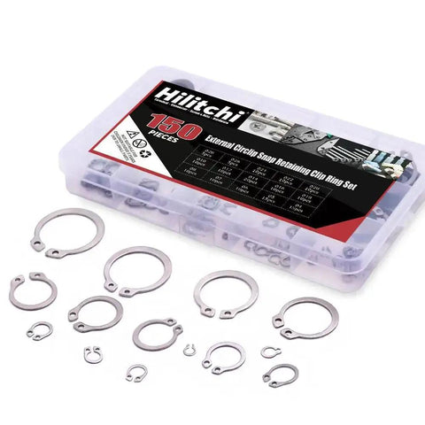 External Circlip Snap Ring Assortment Kit 150 Pieces 304 Stainless Steel 4mm To 28mm Rust Resistant Pro Grade Heavy Duty Ring Clips
