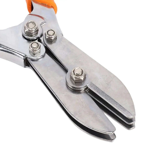 Close-up of Five Blade Sheet Metal Crimper for 24 to 28 gauge galvanized steel ductwork, showing heavy-duty blades and bolts
