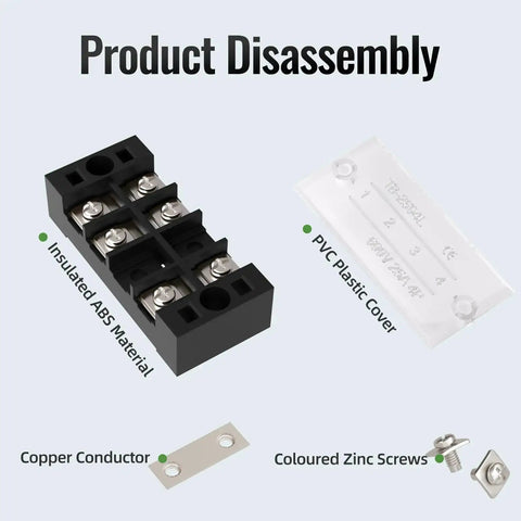 15A Screw Terminal Block Kit With Dual Row Covered Design includes ABS block, PVC cover, copper conductor, zinc screws for safe wiring