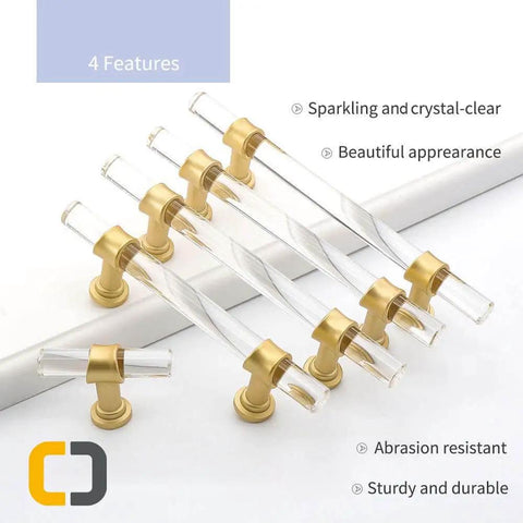 Ultra Cool 3 Inch Crystal Clear Acrylic Drawer Pulls with Sleek Gold Accents 20 Pack Set for Updating Cabinets