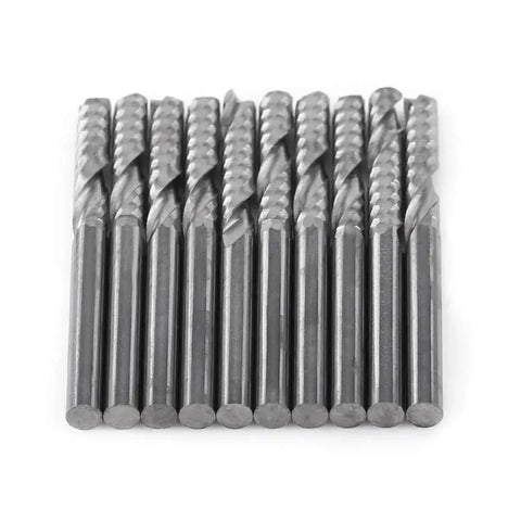 End Mill Bits Set Of Ten With One Eighth Inch Shank Single Flute CNC Router Bits Tungsten Carbide Pro Grade for multiple materials