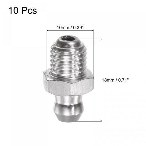 Heavy Duty 304 Stainless Steel Straight Grease Fitting M8 X 1mm Thread Hydraulic Style, 10 Pack, Built To Last