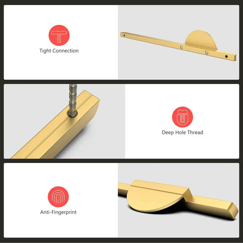 Two Pack Half Moon Cabinet Pulls Brushed Gold Semicircle Drawer Handles For Dresser And Bathroom detailing tight connection and thread
