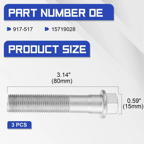 Front Wheel Hub Bearing And Mounting Bolt Kit For GM Rides And SUVs Including Silverado 1500 2500 3500 Astro Avalanche Suburban Express Tahoe Escalade Yukon Sierra 15719028 showing 3.14-inch bolt