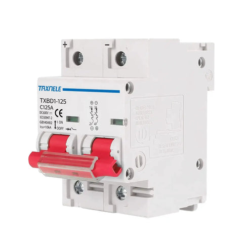 Two Pole 125A 600V DC Miniature Circuit Breaker for Solar PV Setups, DIN Rail Mount Battery Disconnect Switch, Short Circuit Protection Isolator