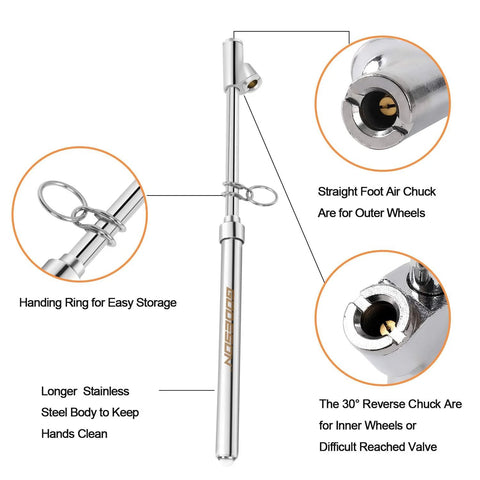 GODESON dual head tire pressure gauge, stainless steel body, pack of 2, measures 10–150 PSI (1–10 Bar)