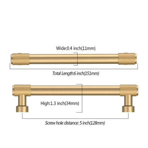 Diagram of 10 Pack 5 Inch Champagne Bronze Knurled Cabinet Pulls For Cupboards And Drawers 128mm Kitchen Cabinet Hardware Durable Zinc Alloy Handles