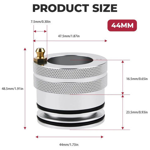 Diagram of 44mm Front And Rear Wheel Bearing Greaser Kit Aluminum UTV Tool Kit For Polaris Models with measurements.