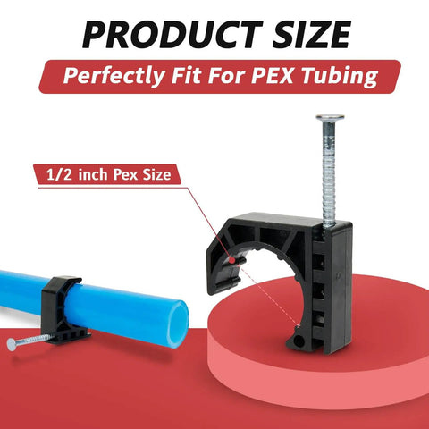 Pack Of 50 Black Half Clamp J Hook With Nail For 1/2 Inch PEX Tubing Pipe Support, Durable Plastic Mounts For Easy Positioning And Quick Secure Hold, PEX Only, PPSU1807019