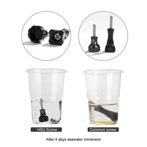 Comparison of HSU aluminum screws and common screws immersed in seawater for 4 days, showing corrosion resistance