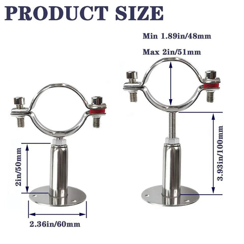 Stainless Steel Wall And Ceiling Pipe Support Brackets Set 2-Pack Adjustable Clamp Mounts With Screws And Expansion Tubes