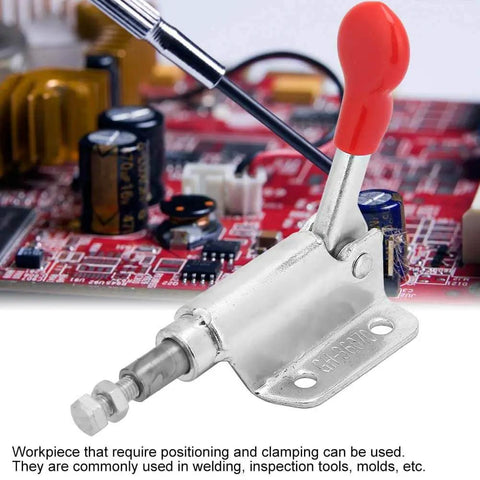 Galvanized Iron 10mm Push Pull Toggle Clamp Heavy Duty 60Kg Capacity Quick Release Clamp on circuit board background