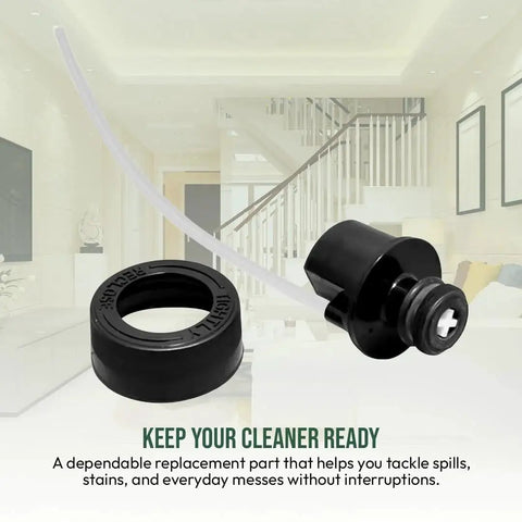 Replacement cap and straw assembly (two-piece) for Bissell Little Green Machine; black plastic components.