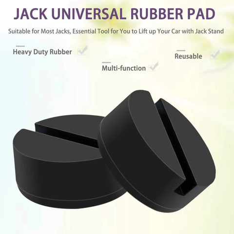 4 Pack Floor Jack Pad Adapters 3 Inch Rubber Pinch Welds Protector For Rails, two black rubber pads with grooves